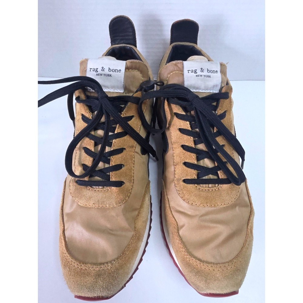 Rag & Bone Retro Runner Tan Suede Nylon Low Top Sneaker‎ Burgundy Sole SZ 38.5 - Picture 6 of 9